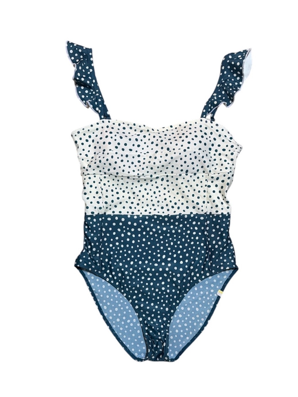 summersalt Navy and White Polka One-Piece with Ruffle Straps